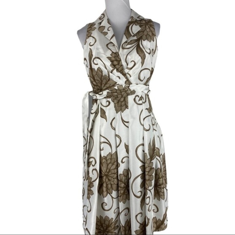 Ceces New York‎ Womens Floral Wrap Midi Dress Ivory Brown Sleeveless Size 8